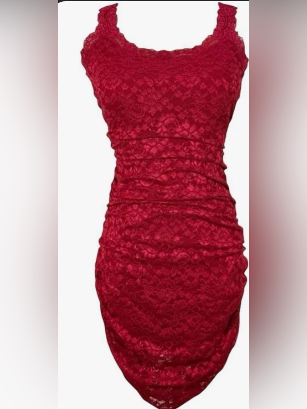 Moda International Red Lace Ruched Mini Dress